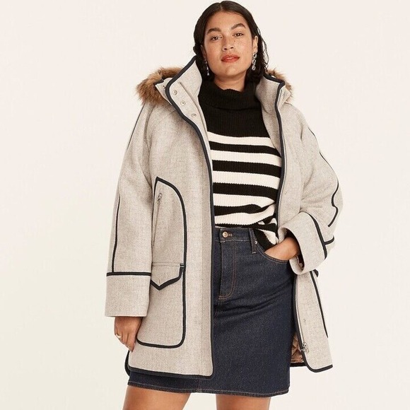 NWT $398 J. CREW Summit Parka in Italian Stadium-Cloth Wool BA541 Heather Dusk 2 - Picture 2 of 3